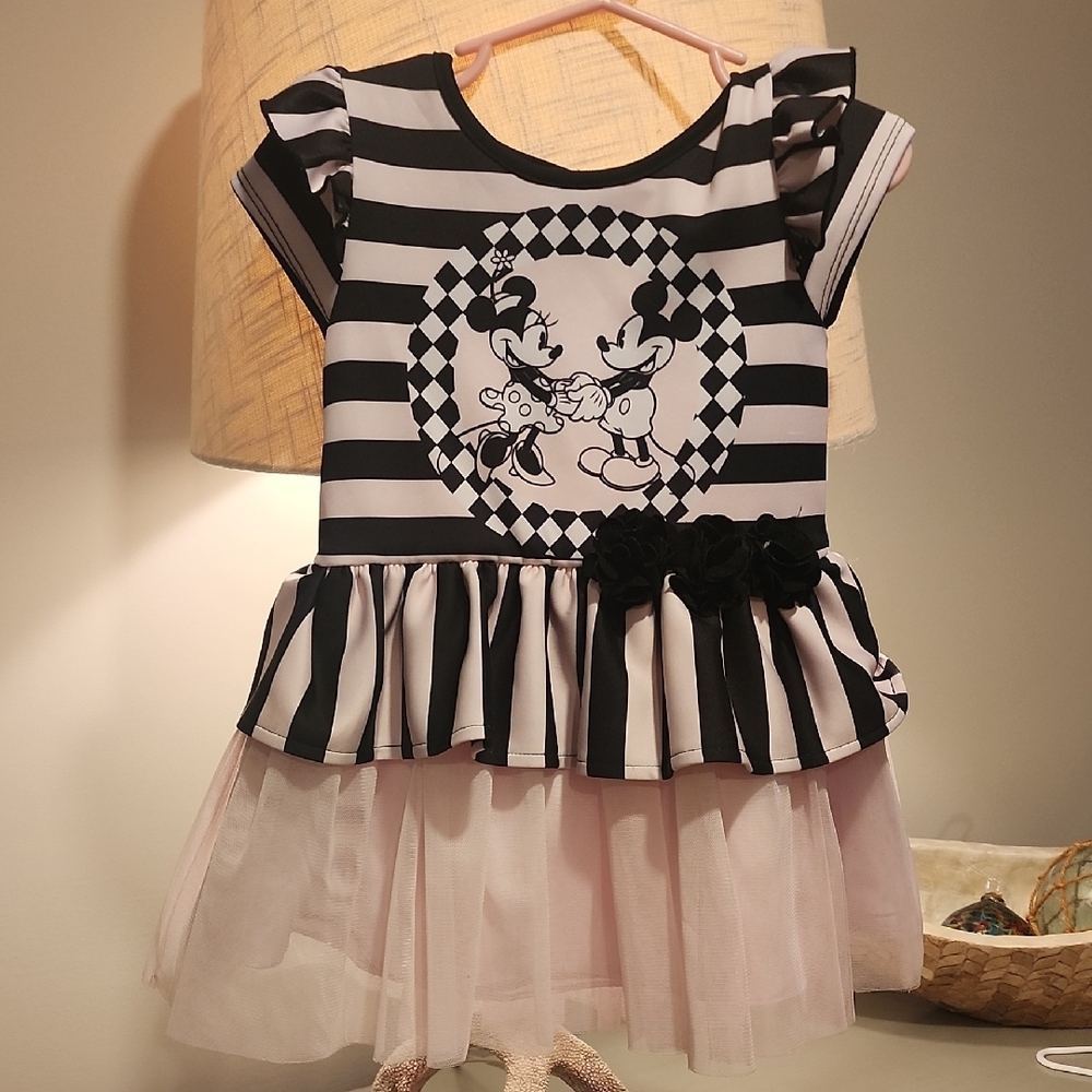 Black and White Striped Dress with Tulle Skirt